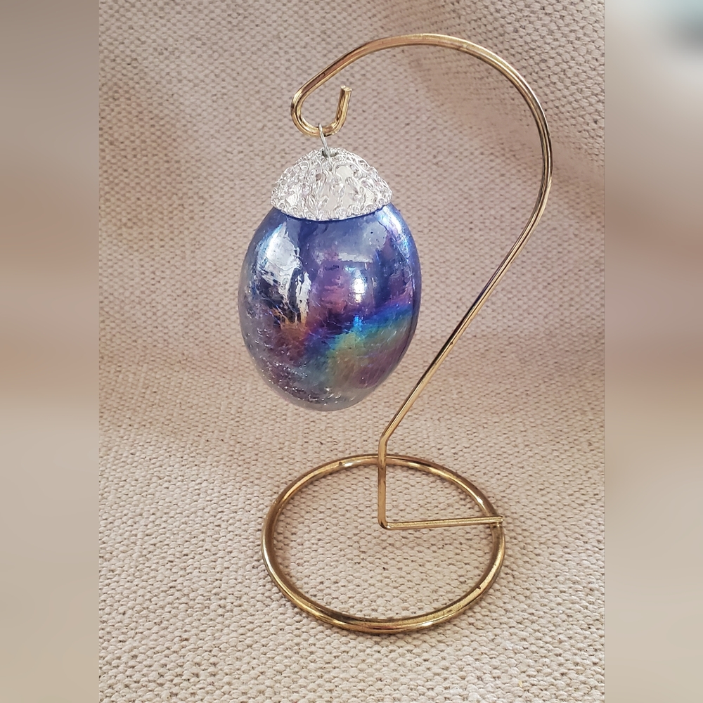 Crackled Egg, multicolor iridescent heavy glass ornament kugel style. - Picture 1 of 6